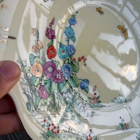 Crown Staffordshire Floral Cake Plate Serving Tray Bone China Gold Border 10" - Picture 8 of 16